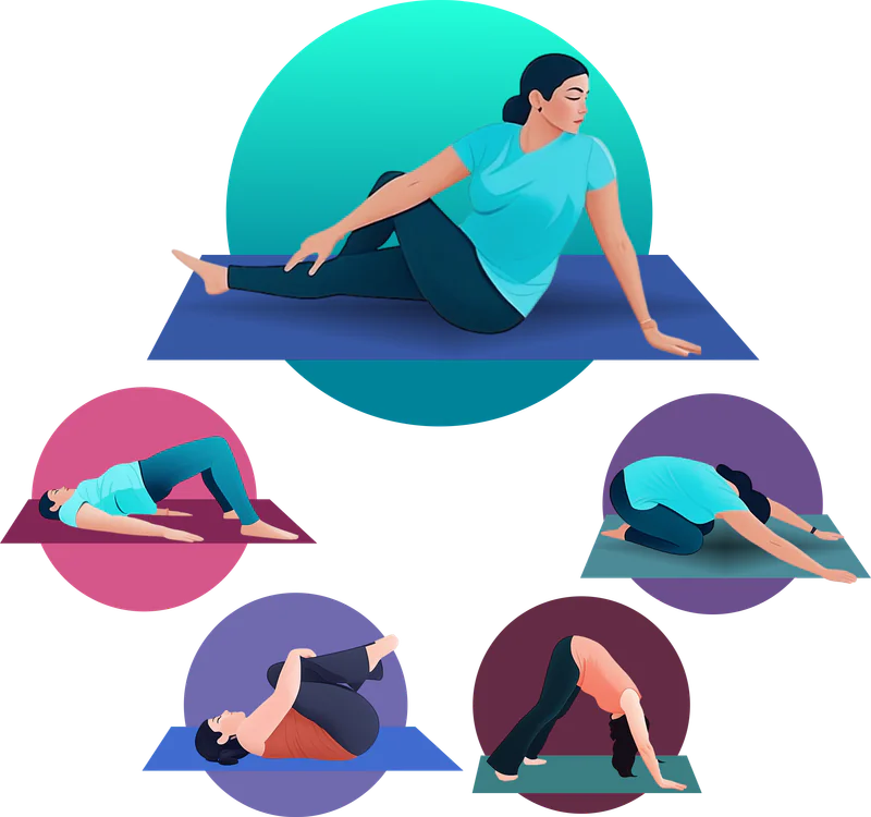 Illustrated stretches from a Reach routine